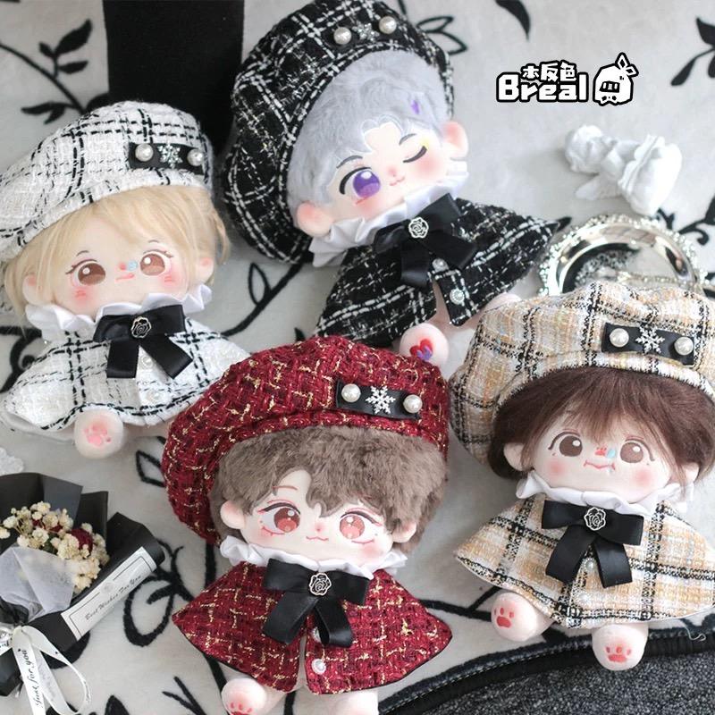 ぬい服 7種から選べる レース チェック柄マントと帽子セットのお洋服