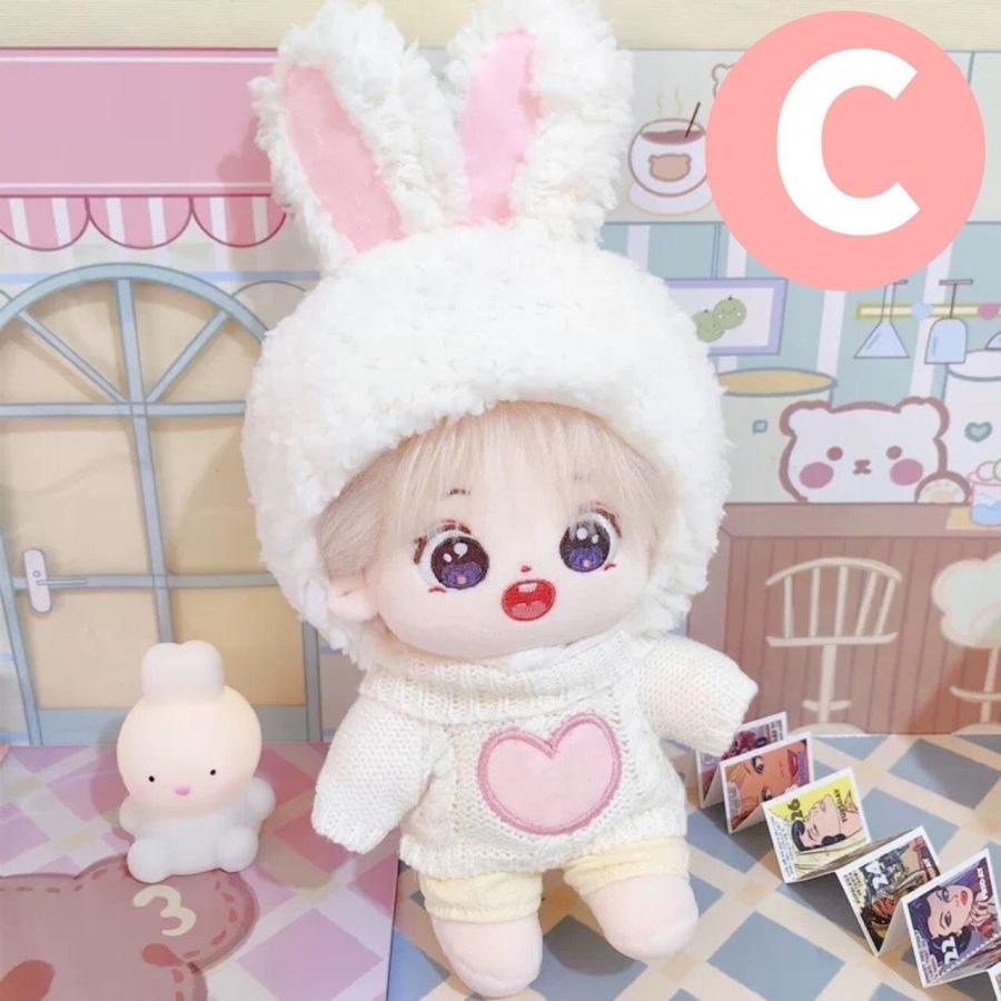 ぬい服 20cm ゆめかわ系 白うさぎ赤ちゃん服 いちごポシェット付き