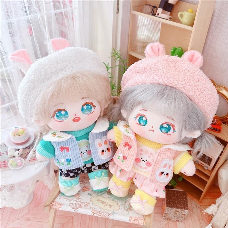ぬい服 20cm かわいい ピンク ブルーのウサギさんのもこもこお洋服