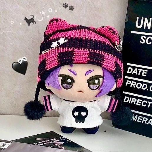 ぬい服 10cm 11cm 12cm ボーダー柄 猫耳ニット帽 ドクロ ピンク