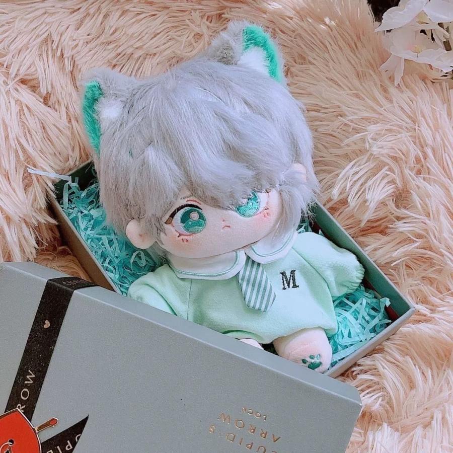 ぬい本体 20cm スケルトン 骨 ぬいぐるみ さくらんぼ 銀髪 猫耳 ミント