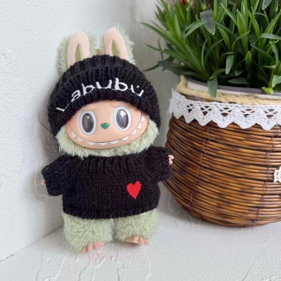ラブブ服 LABUBU ぬい服 17cm ブラック 黒 ホワイト 白 ロゴ刺繍入り