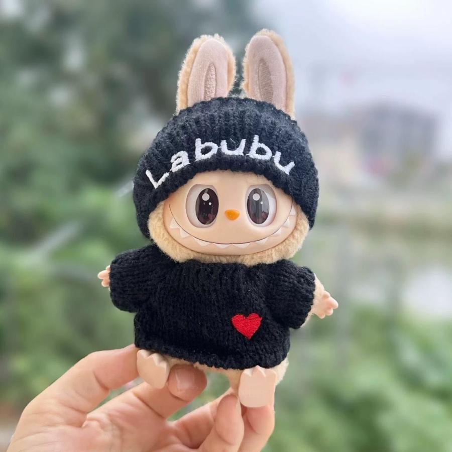 ラブブ服 LABUBU ぬい服 17cm ブラック 黒 ホワイト 白 ロゴ刺繍入り