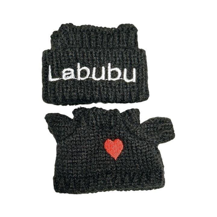 ラブブ服 LABUBU ぬい服 17cm ブラック 黒 ホワイト 白 ロゴ刺繍入り