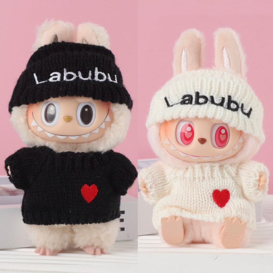 ラブブ服 LABUBU ぬい服 17cm ブラック 黒 ホワイト 白 ロゴ刺繍入り
