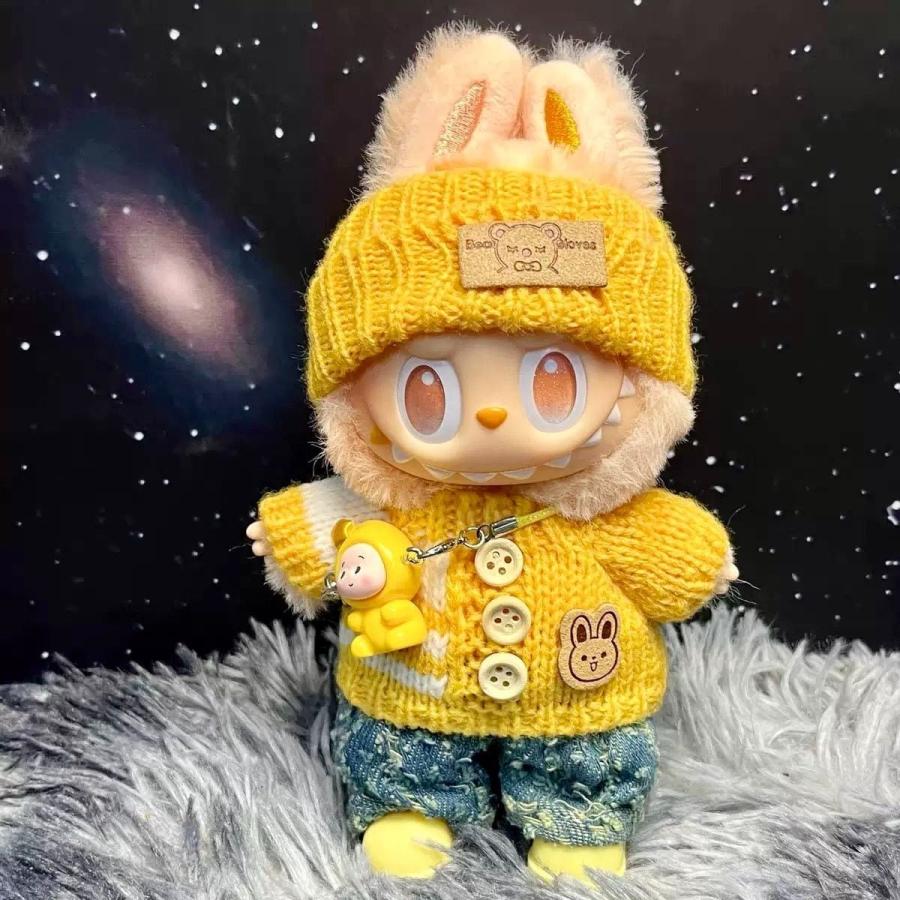 ラブブ服 LABUBU ぬい服 17cm ニット セーター リボン ヘッドフォン
