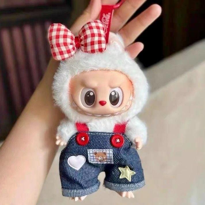 ラブブ服 LABUBU ぬい服 17cm オーバーオールサロペ ニット帽 靴