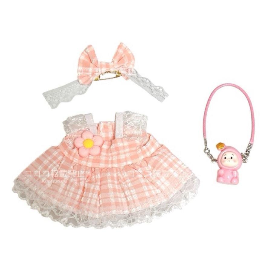 ラブブ服 LABUBU ぬい服 17cm チェック柄リボンワンピースドレス