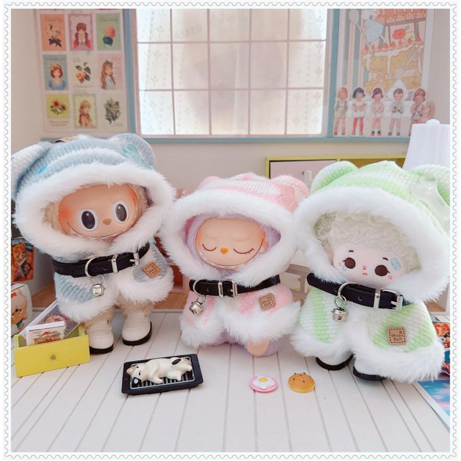 ぬい服 10cm 11cm 12cm 鈴付き くま耳ボーダーポンチョ ピンク 青 緑