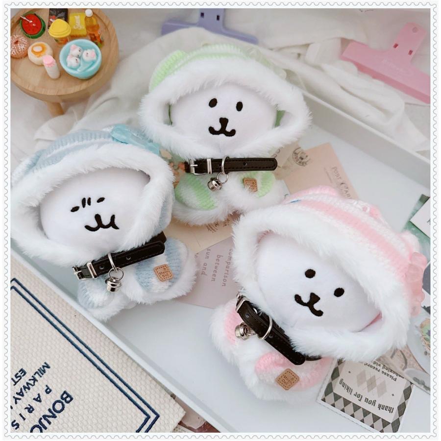 ぬい服 10cm 11cm 12cm 鈴付き くま耳ボーダーポンチョ ピンク 青 緑