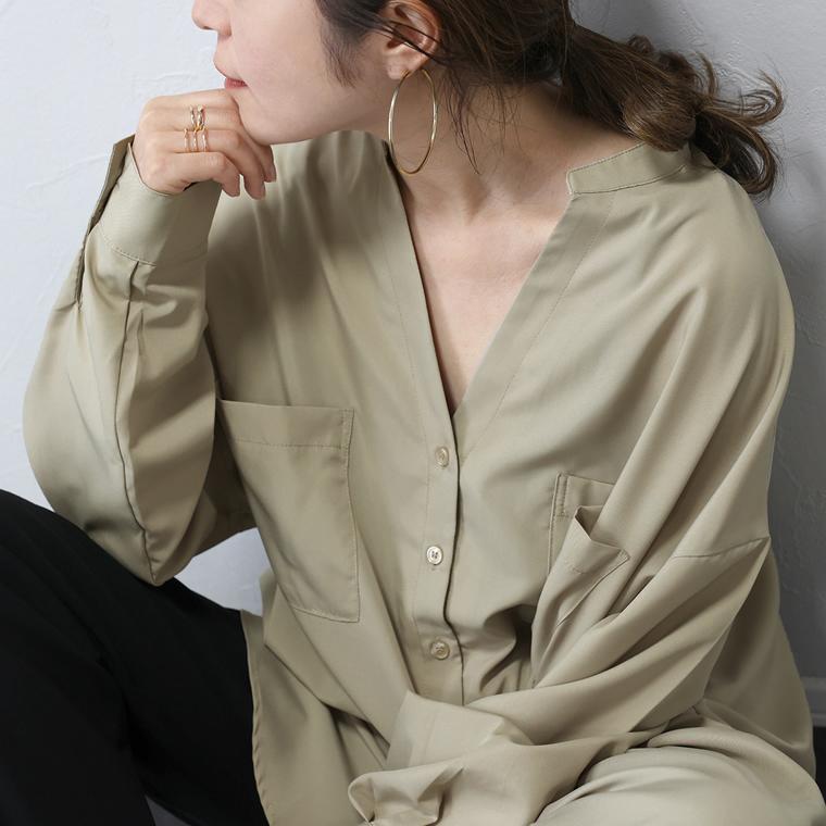 Aletta vita ワンピース チュニック 長袖 シャツ スタンドカラー Aletta vita ワンピース チュニック 長袖 シャツ スタンドカラー