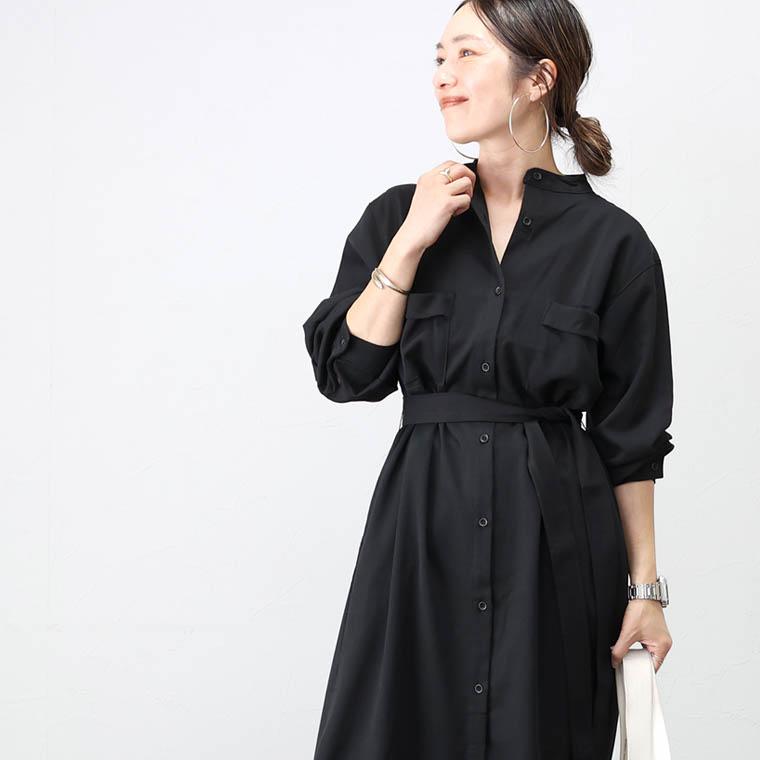 Aletta vita シャツワンピース 羽織り バンドカラー レイヤード