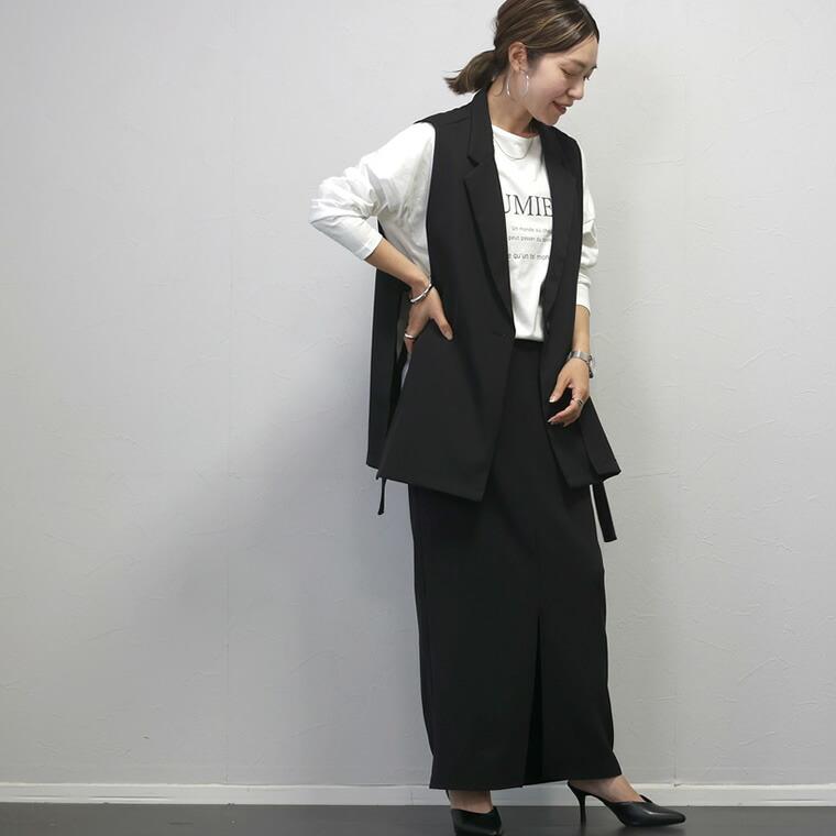 【美品！】セット販売OUR 2wayロングベスト+長袖カットソー 前後着 2way トップス カットソー レディース 春 長袖 袖パール