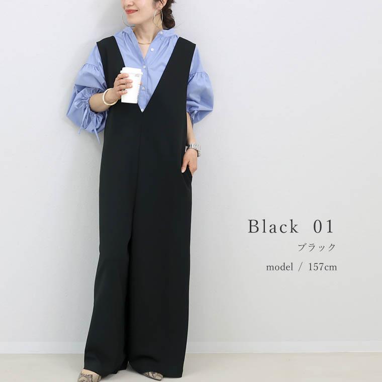 Aletta vita サロペット パンツ Vネック ワイド ストレート きれいめ