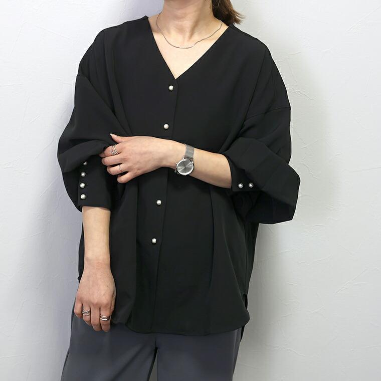 Aletta vita ブラウス プルオーバー パール ボタン Vネック Aletta vita ブラウス プルオーバー パール ボタン Vネック