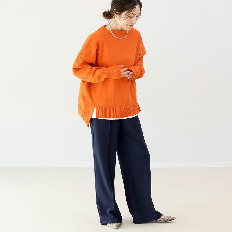 Aletta vita ニット プルオーバー ボートネック 前後差裾 リブ袖