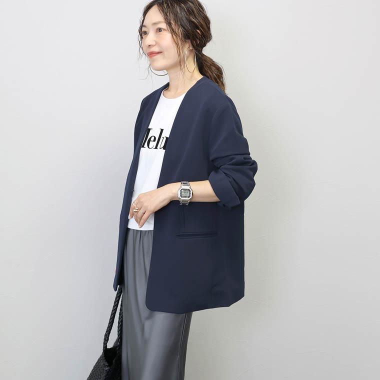 Aletta vita ダブルクロス ストレッチ ノーカラー ジャケット Aletta vita ダブルクロス ストレッチ ノーカラー ジャケット