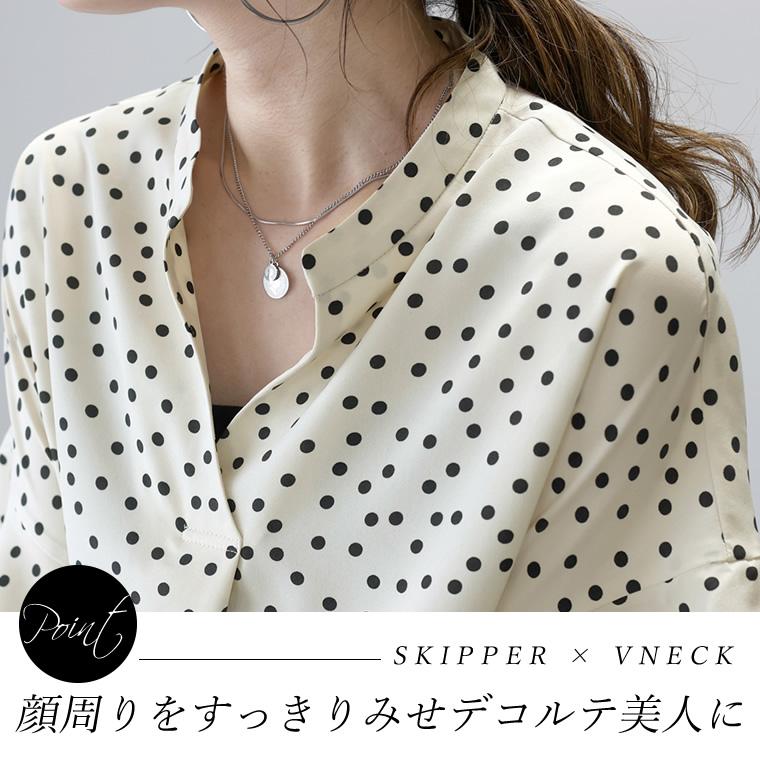 OBLI 　★　パイピングドットブラウス 楽天市場】プリントデシンスキッパードットブラウス 【メール便
