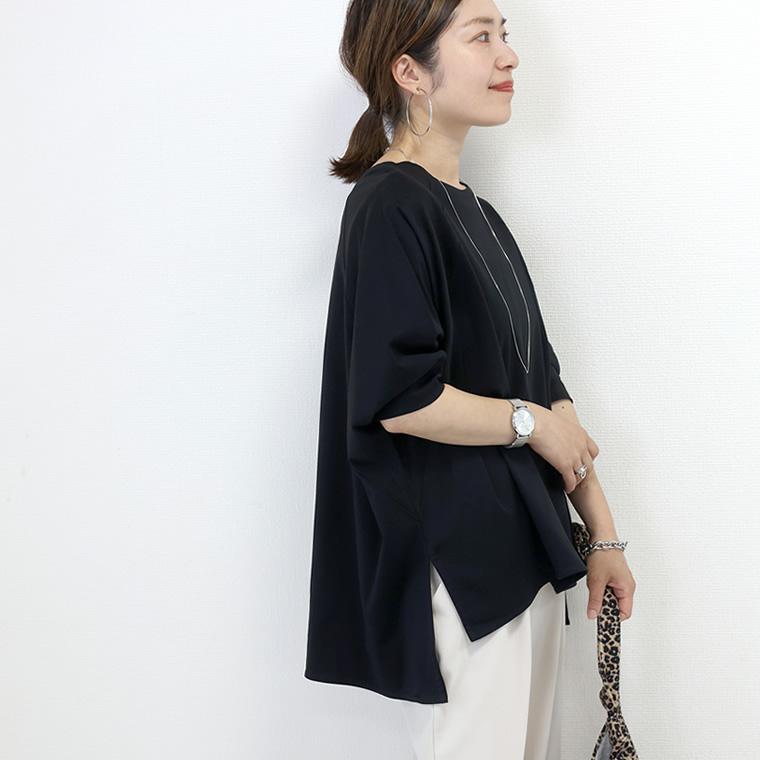 美品 モユル 萌 麻 リネン コットン 変形プルオーバー ワイド チュニック 黒 新色追加］麻ライクスキッパー前後差チュニック