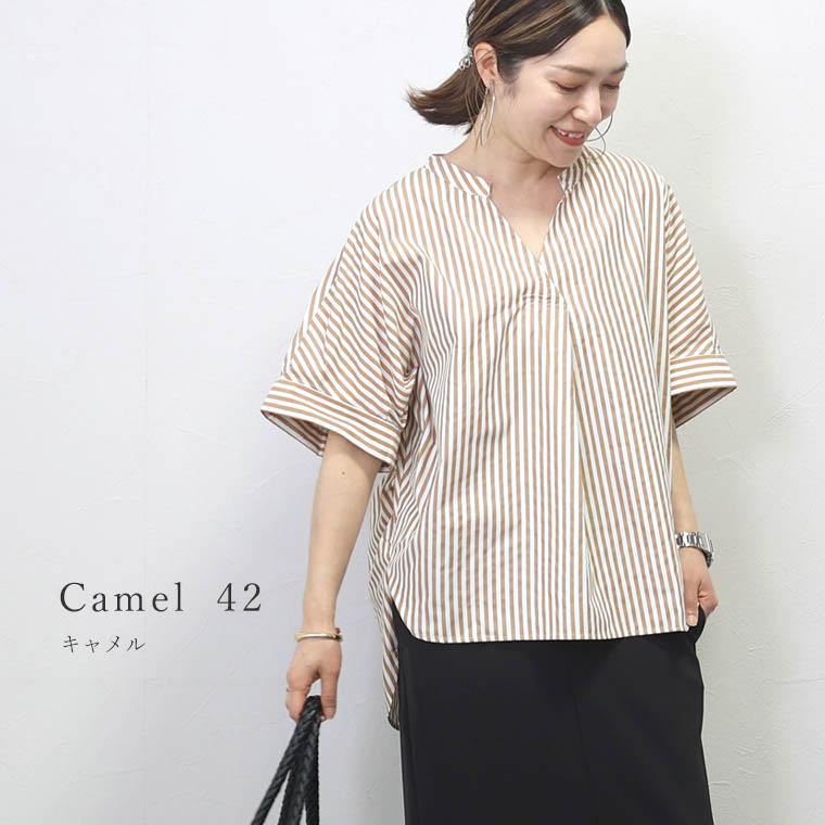 Aletta vita ブラウス シャツ ストライプ プリント 柄 Vネック