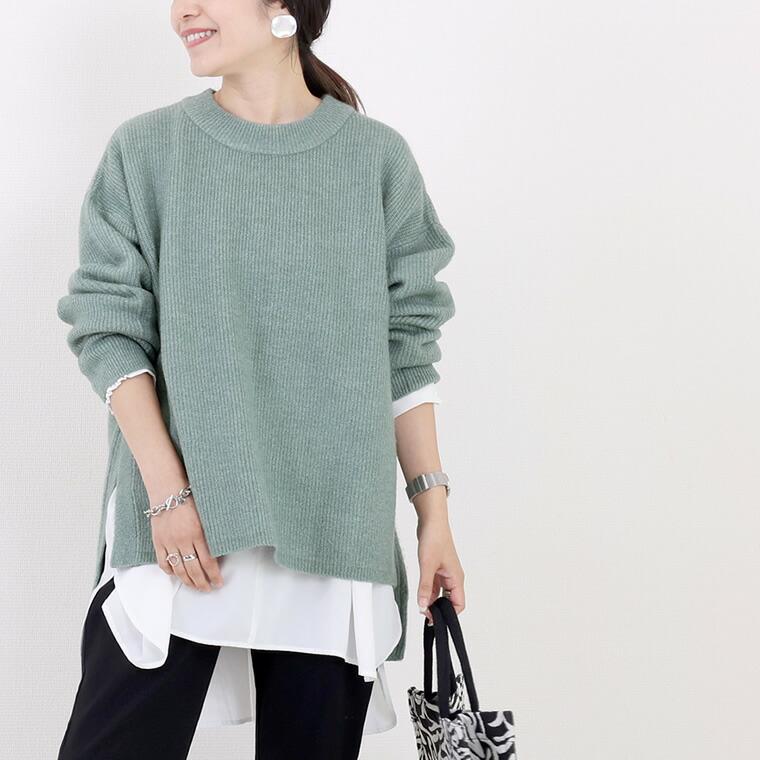 Aletta vita ニット プルオーバー 長袖 スリット レイヤード Aletta vita ニット プルオーバー 長袖 スリット レイヤード