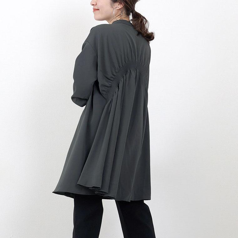 Aletta vita シャツ チュニック バンドカラー シャーリング Aletta vita シャツ チュニック バンドカラー シャーリング