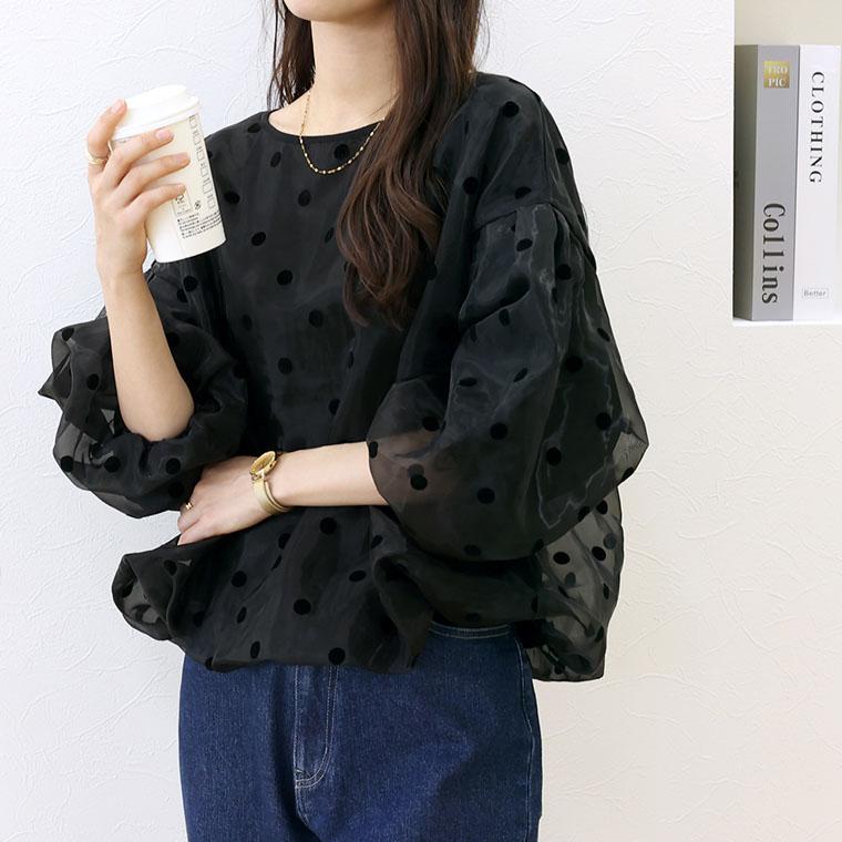 Aletta vita トップス ブラウス オーガンジー フロッキードット Aletta vita トップス ブラウス オーガンジー フロッキードット