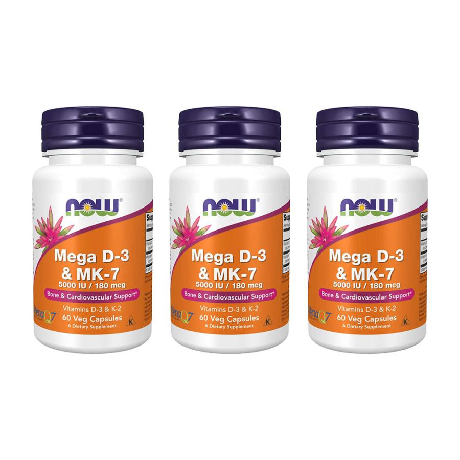 メガ ビタミン D3 & MK7 60ベジカプセル 3個セット ナウフーズ Mega D3 & MK7, 60 Veg