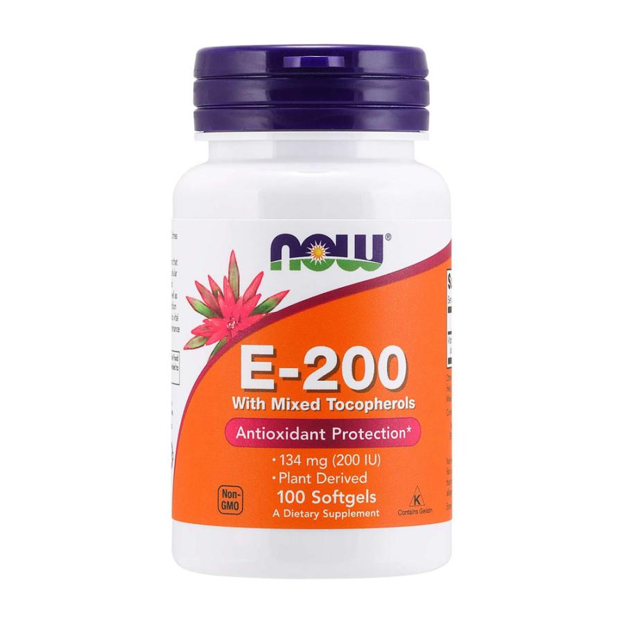 ビタミンE-200 混合トコフェロール 100ソフトジェル ナウフーズ  Vitamin E-200 with Mixed Tocopherols, 100 Softgels  nowfood｜nowfoods