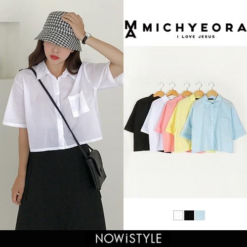 韓国 ファッション ブラウス レディース オフィス 半袖 胸ポケットクロップ Mh 19b 045 Z 3rd Spring 通販 Yahoo ショッピング