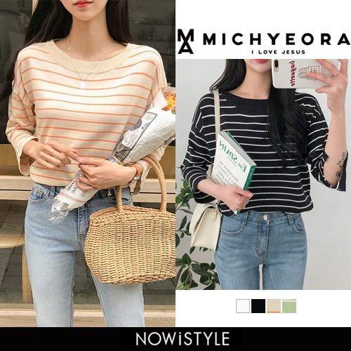 韓国 ファッション ニット レディース セーター 長袖 袖スリットボーダーカットソー Mh 19n 017 Z 3rd Spring 通販 Yahoo ショッピング