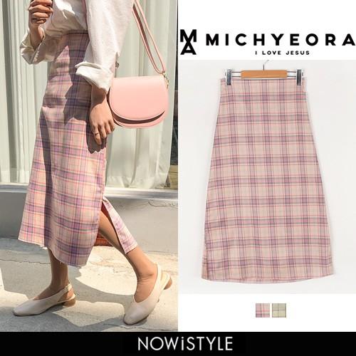 韓国 ファッション スカート レディース 膝丈 パステルチェックロング Mh 19sk 012 3rd Spring 通販 Yahoo ショッピング