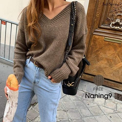 韓国 ファッション ニット レディース セーター 長袖 ショート丈リブvネックニット Ng 19n 034 3rd Spring 通販 Yahoo ショッピング