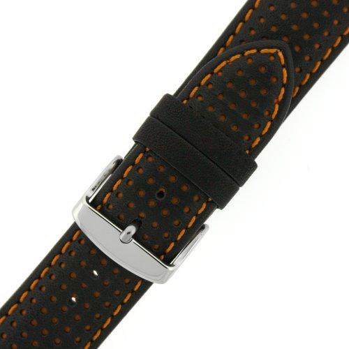 【並行輸入品】20 mm時計バンドinブラックwithオレンジContrasting穴パターン本革カーフスキンストラップ Tech Swissの画像
