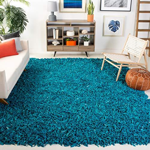 【並行輸入品】 SAFAVIEH Leather Shag Collection Accent Rug 4' x 6'， Light Blu_1