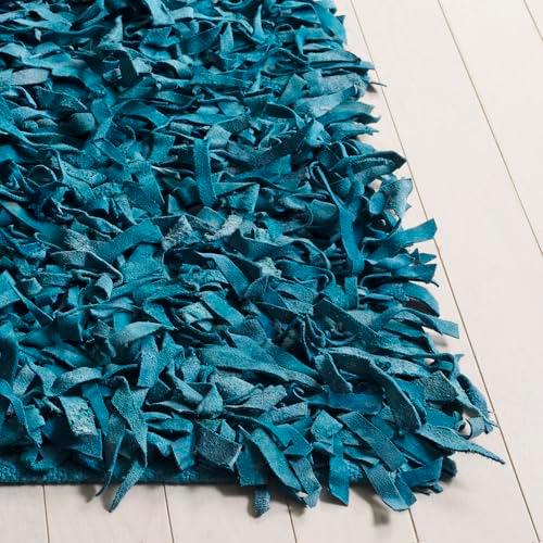 【並行輸入品】 SAFAVIEH Leather Shag Collection Accent Rug 4' x 6'， Light Blu_4