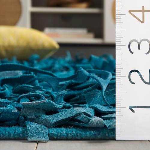 【並行輸入品】 SAFAVIEH Leather Shag Collection Accent Rug 4' x 6'， Light Blu_7