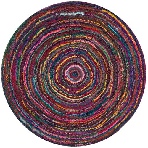 【並行輸入品】 SAFAVIEH Nantucket Collection Area Rug 4' Round， Multi， Handma_1