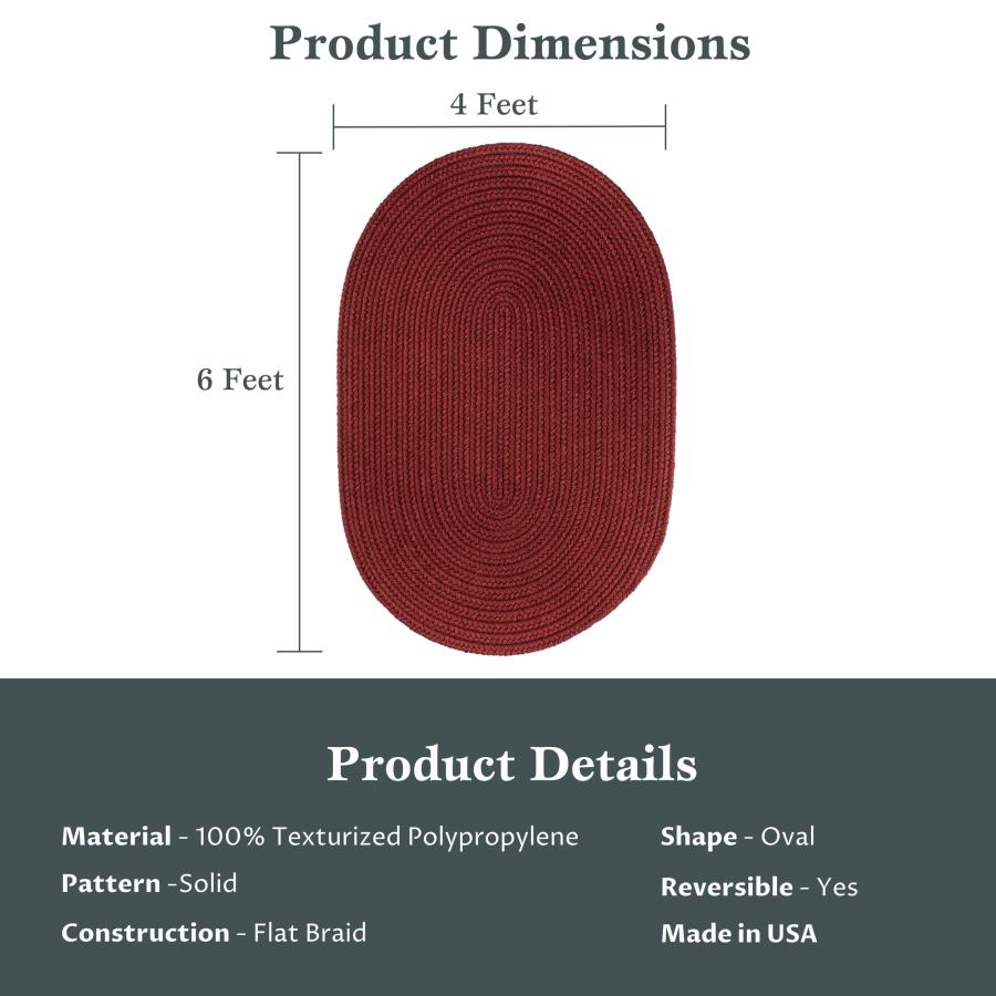 【並行輸入品】 Rhody Rug Solid Poly S005 Colonial Red 4' x 6' Oval Braided Ar_6