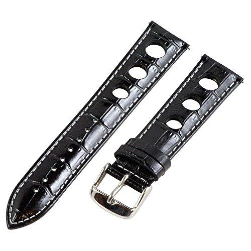 【並行輸入品】18 mm Rally 3 holeクロコブラック/ホワイトレザーInterchangeable交換用時計バンドストラップ Cloの画像