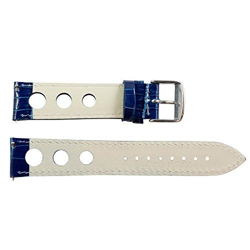 【並行輸入品】Clockwork Synergy, LLC 18mm ラリー 3穴 クロコ ネイビーブルー / ホワイト レザー 交換可能 腕時の画像