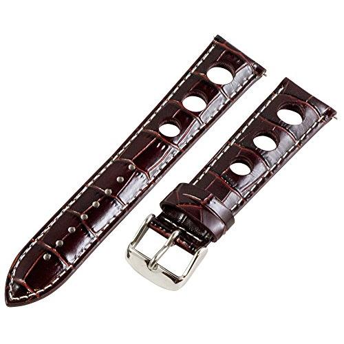 【並行輸入品】20 mm Rally 3 holeクロコブラウン/ホワイトレザーInterchangeable交換用時計バンドストラップ Cloの画像