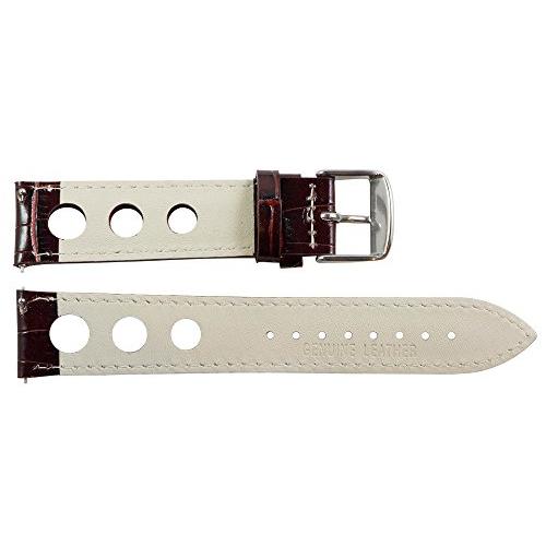【並行輸入品】20 mm Rally 3 holeクロコブラウン/ホワイトレザーInterchangeable交換用時計バンドストラップ Cloの画像