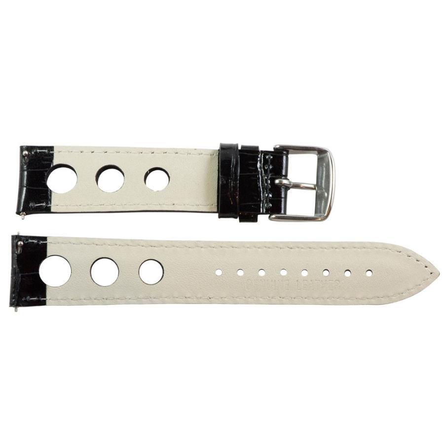 【並行輸入品】19 mm Rally 3 holeクロコブラックレザーInterchangeable交換用時計バンドストラップ Clockworの画像
