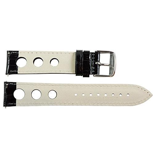 【並行輸入品】19 mm Rally 3 holeクロコブラックレザーInterchangeable交換用時計バンドストラップ Clockworの画像