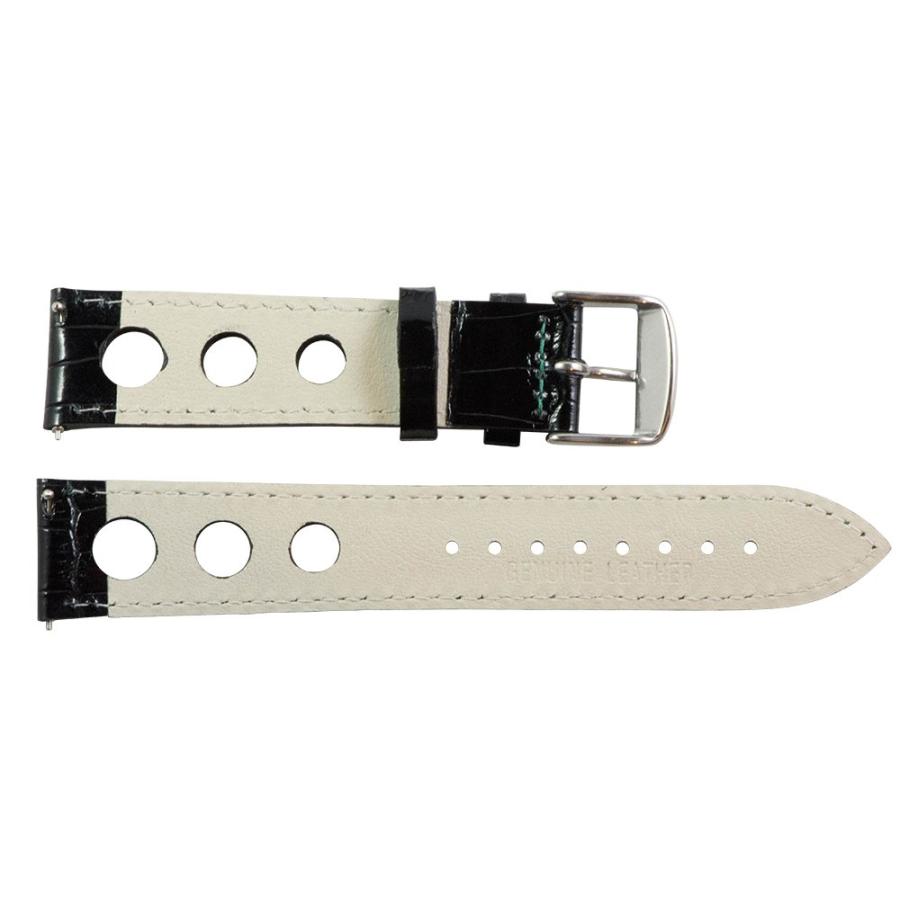 【並行輸入品】19 mm Rally 3 holeクロコブラック/グリーンレザー交換可能交換用時計バンドストラップ Clockwork Syneの画像