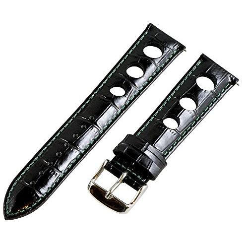 【並行輸入品】21 mm Rally 3 holeクロコブラック/グリーンレザー交換可能交換用時計バンドストラップ Clockwork Syneの画像