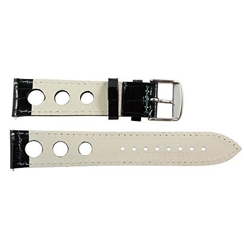 【並行輸入品】21 mm Rally 3 holeクロコブラック/グリーンレザー交換可能交換用時計バンドストラップ Clockwork Syneの画像