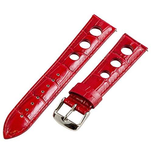 【並行輸入品】22 mm Rally 3 holeクロコレッドレザーInterchangeable交換用時計バンドストラップ Clockworkの画像