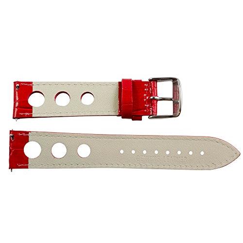 【並行輸入品】22 mm Rally 3 holeクロコレッドレザーInterchangeable交換用時計バンドストラップ Clockworkの画像